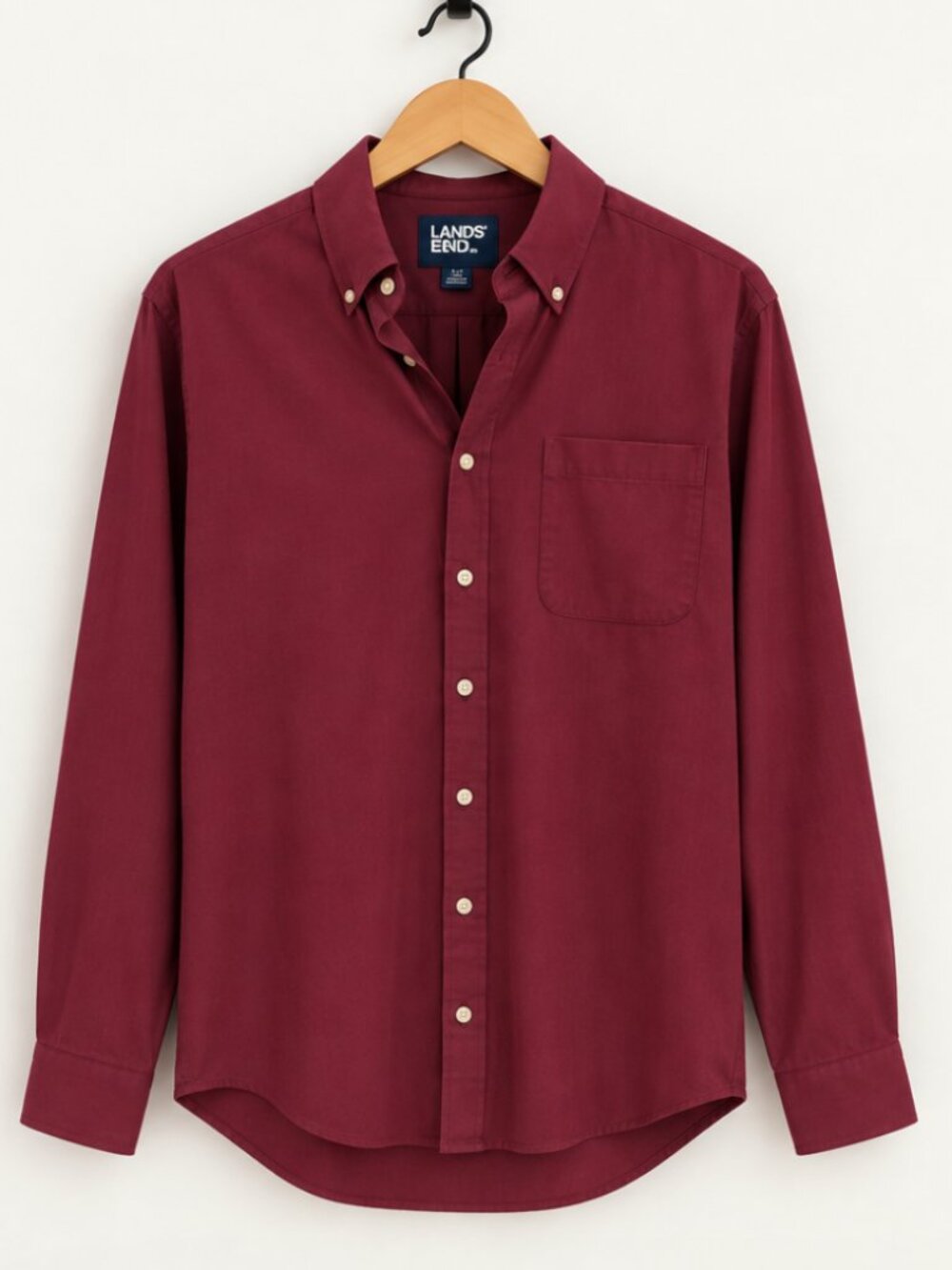 Lands' End No Iron Broadcloth Button Down Shirt Burgundy Cranberry Sz L Tall